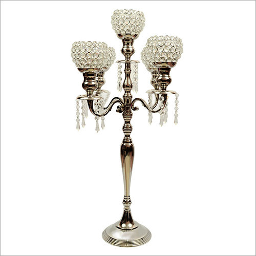 5 Arm Silver Finish Crystal Candelabra Wedding Centerpiece
