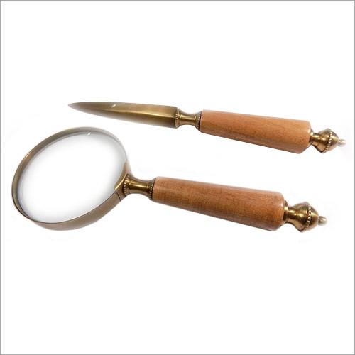Wooden Handle Brass Magnifier With Letter Opener