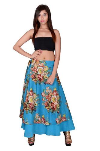 Mix Color Sky-Blue Cotton Umbrella Wrap Around Skirts