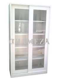 Library Almirah - Steel, 5' X 3', White | Glass Sliding Doors, Ample Storage, Durable, Scratch-proof, Corrosion-proof, Glossy Finish