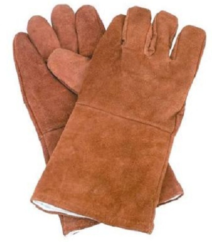 Leather Hand Gloves - Leather, Pack of 5 Pairs, Brown | Heat Protection, Durable, Welding Safety, Cotton Lined