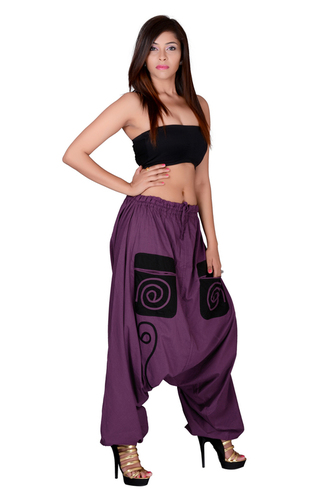 Mix Color Cotton Solid Dark Purple Pockets Beggi Trouser