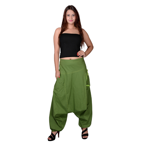 Mix Color Cotton Solid Mehndi Green Two Pockets Yoga Trouser