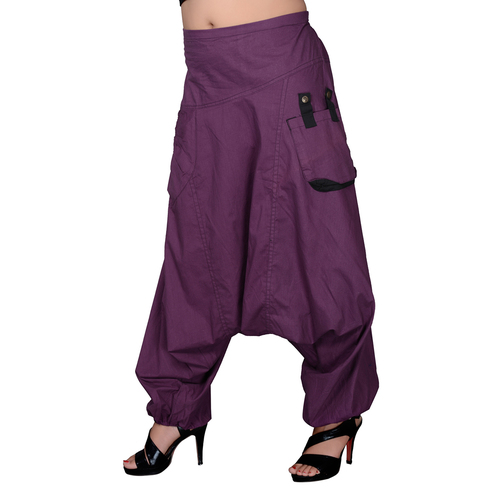 Mix Color Cotton Solid Dark Purple Two Pockets Yoga Trouser