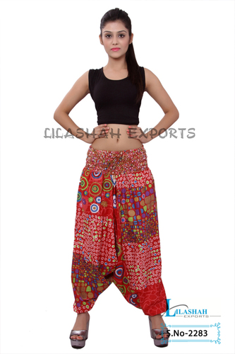 Plus Size Cotton Printed Women Red Color Afghani Trouser