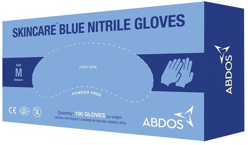 Skincare Gloves - Nitrile, Medium Size, Blue Color | Powder-Free, Textured Fingertips, Beaded Cuff, Ambidextrous Design