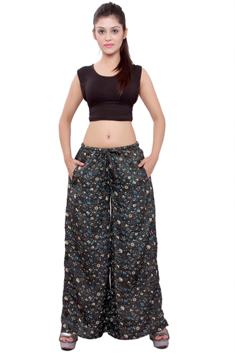 Viscose Poly Crepe Flower Print Women Black Color Palazzo