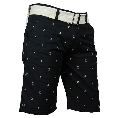 Gents Shorts - Cotton Mid-Thigh, Black | Adjustable Waist, Belt Closure, 2 Side Pockets, Comfortable Fit, Durable Material, Stylish Design, Versatile Style