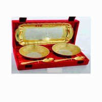 Gold Plated 2 Bowls And 1 Tray With 2 Spoon
