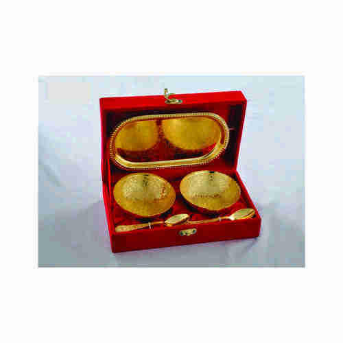 Gold Plated Brass Bowl With Tray Set