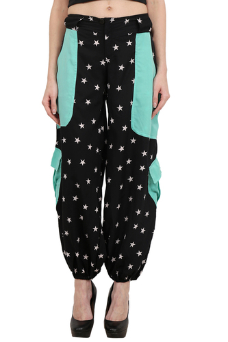 Mix Color Poly Crepe Big Star Print Beachwear Women Trouser