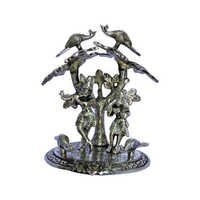 White Metal Radha Krishna Statue - Under Tree