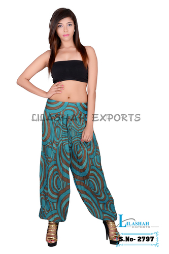 Mix Color Cotton Formal Print Women Sky-Blue Casual Wear Trouser