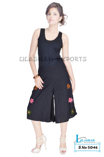 Woven Cotton Printed Emb. Black Color Short Trouser