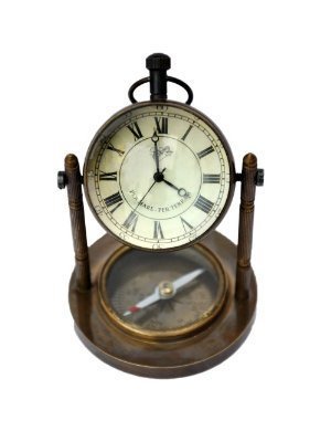 Brass Antique Clock and Compass Table Top