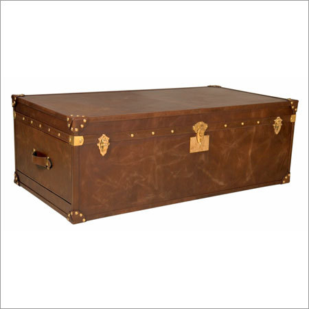 Coffee Table (Dual Drawer) - Leather, 48x24x18 in, Brown | Dual Drawers, Storage Space, Elegant Antique Style