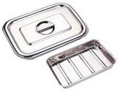 Instrumental Tray - Stainless Steel 12x8 Inch, 3 Dividers | Durable, Sterilizable, Compact, Reusable, Polished Finish, Lid Included