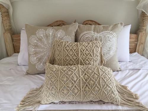 Folk Art Macrame Cushion With Fringes