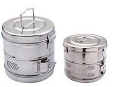 Dressing Drum - Stainless Steel 9x5 Inch Silver | Durable, Clamp Closure, Wire Handle, Medical Waste Disposal