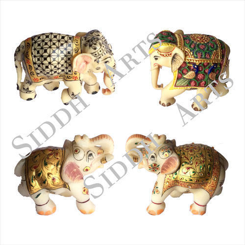 Hand Carved and Painted Marble Elephant