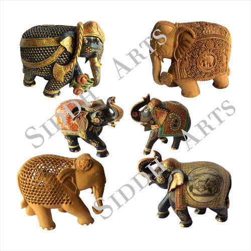 Hand Painted & Carved Wooden Elephants