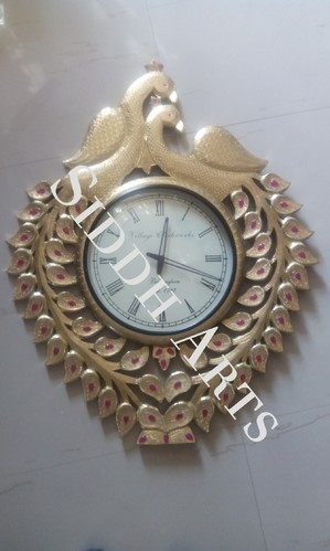 Brass Fitted Fine Work Peacock Design Clock