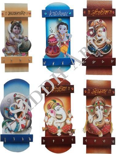 Wall Hanging Goddess Key Holder - 4x11 Inches , Multi-Colored Rectangular Design | Handcrafted Artisanal Gift for Diwali, Weddings, and Home Decor