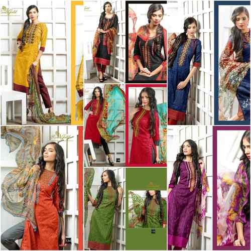 cotton jaquard with embroidery suits