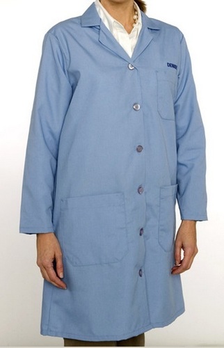 Lab Coat - Polyester Cotton Blend 3XL Light Blue, Contrasted Piping, Three Pockets, Back Vent, Heavy Duty Buttons