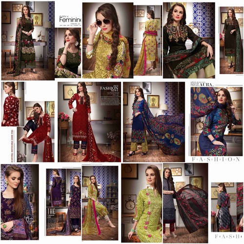 cotton SATIN with embroidery suit