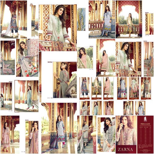 Cotton Suits - Pure Cotton Top, Camric Bottom, Grey, Bemberg Chiffon Dupatta, Stylish Design