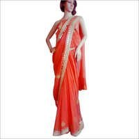 Orange Heavy Mirror Work Saree