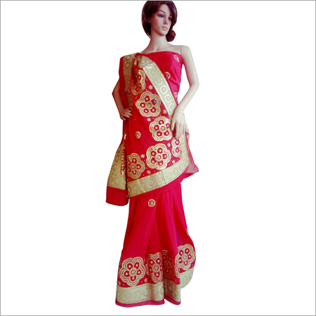 Red And Golden Gotta Patti Saree