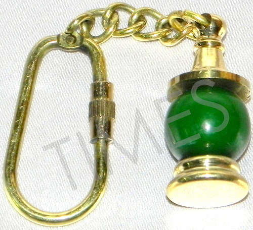 Green Lamp Keyring - Brass And Glass, 50x20 mm, Green | Chrome Finish, Handcrafted Gift, Keychain Design
