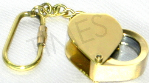 Magnifine Keyring - Brass & Glass, 2x1.5 Inches, Chrome Finish | Hexagonal Handcrafted Magnifier Keychain