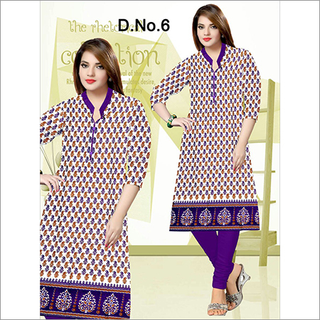 Jaipuri Kurti - Cotton, XL Size | White and Purple Print, Long Sleeves, Elegant Collar Neck, Daily and Formal Wear, Perfect for Summer Evenings