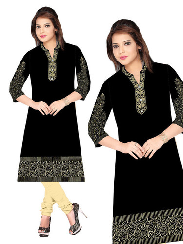 Rayon Kurti - Heavy Rayon, XL-XXL Sizes, Rich Red Color | Embroidered Floral Design, Long Sleeves, Modern Collar with Diamond Button