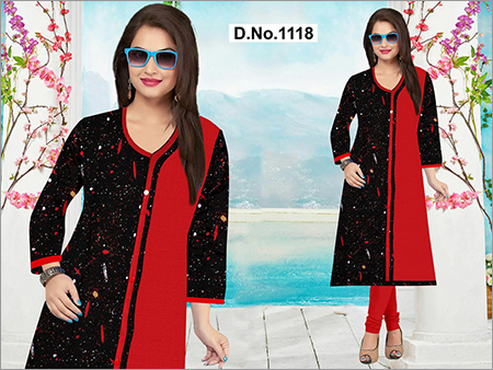 Cotton Kurti - Size L/XL/XXL, Red and Black Dotted Print, Full Sleeves, Round Neck | Stylish Casual and Formal Wear for Girls