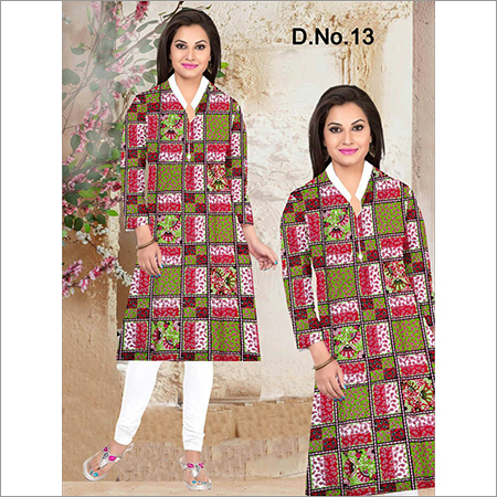 Jaipuri Kurti - Cotton, Size XL, Color: Multicolor (Green & Pink), Full Sleeves, Printed Motifs, Elegant White Collar, Perfect for Casual/Formal Wear