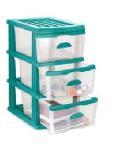 Storage System - Plastic, 650x335x425 mm, Teal | Three Drawers, Stackable, Space Saving Design