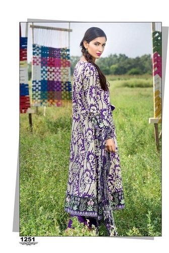 Party Wear Salwar Suit - Cambric Cotton Print Top, Semi Lawn Bottom, Siffone Printed Dupatta, Purple and Grey | Full Sleeves, No Fade, Washable, Dry Cleaning