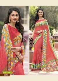 Fancy Georgette Saree - Georgette Fabric, 5.5 Mtr Length + 0.80 Mtr Blouse, Vibrant Orange Color | Intricate Printed Design, Soft & Light For All-day Wear