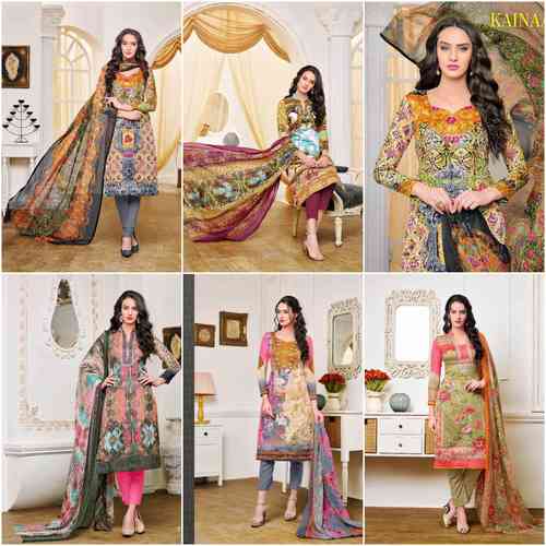 Pure Satin Cotton Printed Suit - Heavy Semi Lawn Bottom 2.70 mtr, Heavy Chiffon Dupatta | Unstitched, Vibrant Printed Design