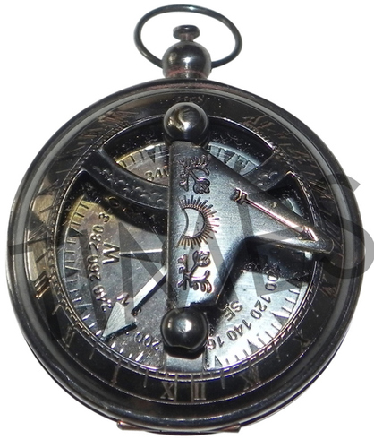 Antique Black Sundial Pocket  Compass
