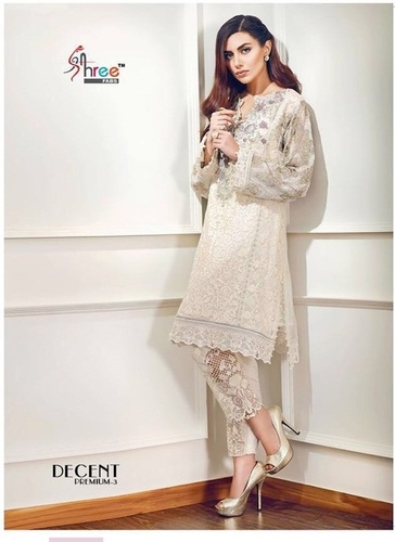 Designer Salwar Suit - Cotton Embroidered Top and Heavy Georgette Bottom with Santoon Dupatta, Laces Closure | Breathable, Washable, Full Sleeve