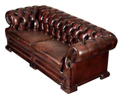 Chesterfield Rolled Arms and Back Leather Sofa