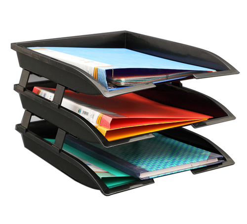 Paper & File Tray (3 Pcs. Set) - Plastic, Extra Large, Blue Black Grey | Interlocking Design, Bulk Storage, Gift Option