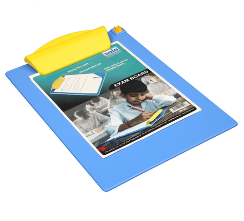 Exam Board - Plastic A4 Size Blue, Pressure Clip, Pen Holder, Flat Surface, Branding Area