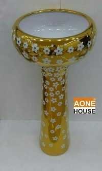 Decorative Gold Plated Wash Basin Pedestal