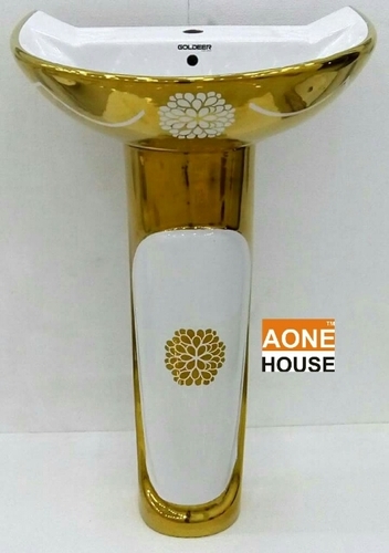 Decorative Gold Plated Wash Basin Pedestal - Ceramic Material, Wall Mounted Installation | Lifetime Gold Plated Guarantee, Custom Design Options Available